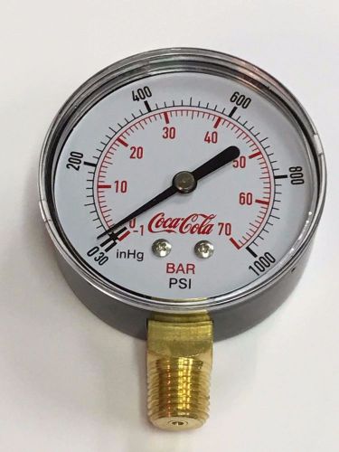 Gauge Pressure, Coca-Cola, 0 to 30 inHg &amp; 0 to 1000 PSI. 2-1/2&#034; Face Dial x 1/4&#034;