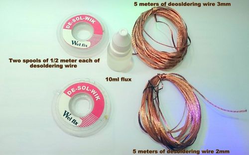 10 meters desoldering braid solder remover wick + 2 spools + desoldering flux for sale