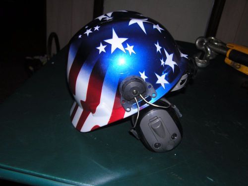MSA  Hard Hat Front Brim US Flag Stars/Stripes W/ Noise Cancelling Headphones