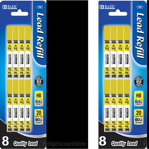 Lot of (2 Packs)= 16 Tubes = 320 Refill HB 0.9mm Quality Mechanical Pencil Leads