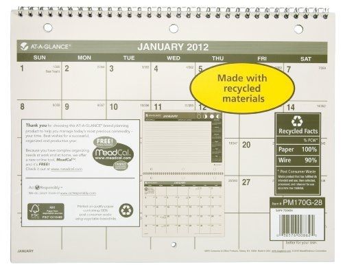 At-A-Glance AT-A-GLANCE Recycled Desk/Wall Calendar, Med Wall, Green, 2012