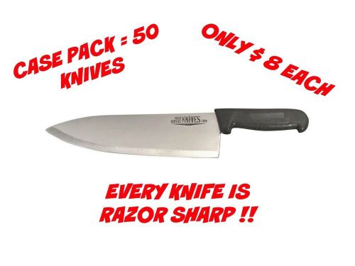 50 Black Chef Knives 10” Blade - Black Handle Cook’s Knives Razor Sharp Bulk New