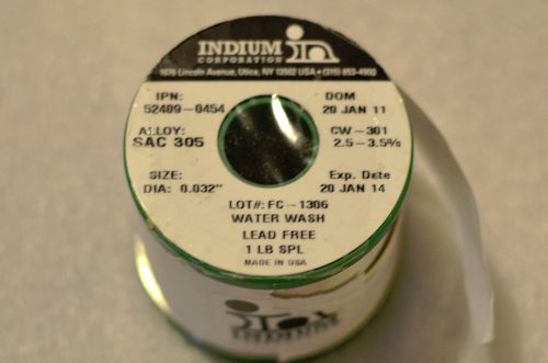 Indium Solder SAC305 CW-301 .032&#034; Dia. 1Lb. Lead Free Water Soluble core NOS