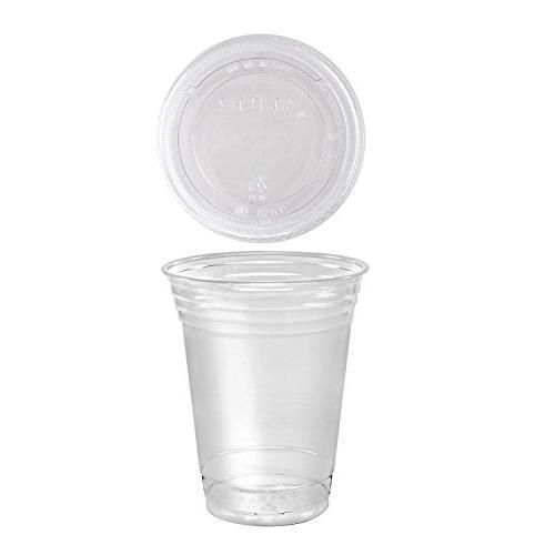 A World Of Deals Plastic Clear Cup Set with Flat Lids, 100 Sets, 16 oz. New