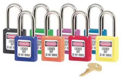 MASTER LOCK 410AST Lockout Padlock, KD, Assorted, 1/4In., PK8 NEW !!!