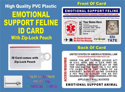 Emotional support feline id badge / card (holographic) air carrier access - esa for sale