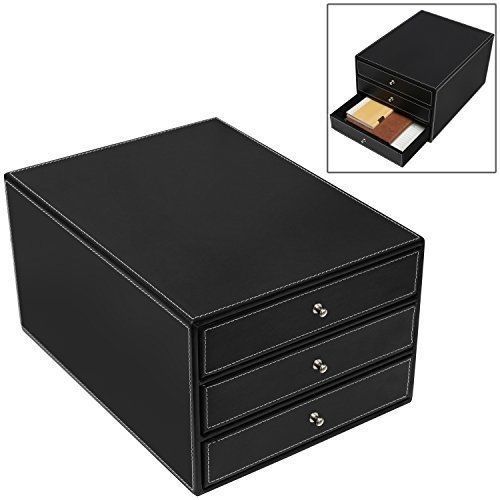 Executive black leatherette 3 drawers file cabinet / office supplies desk / box for sale