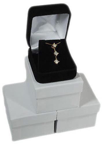 3 Piece Black Velvet Pendant Necklace Earring Jewelry Gift Boxes 1 7/8&#034; x 2 1/8&#034;