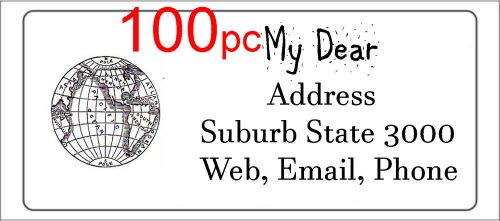 100 Personalised return address label custom mailing sticker 56x25mm earth globe