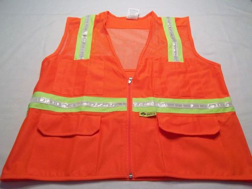 8038m  orange multi pocket safety vest with reflective stripes  size - large for sale