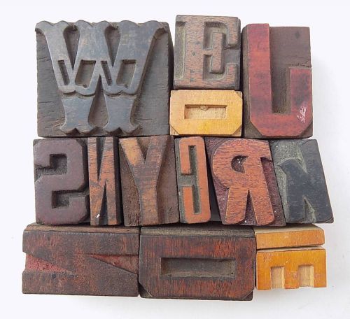 Letterpress letter wood type printers block &#034;lot of 14&#034; typography #bc-1122 for sale