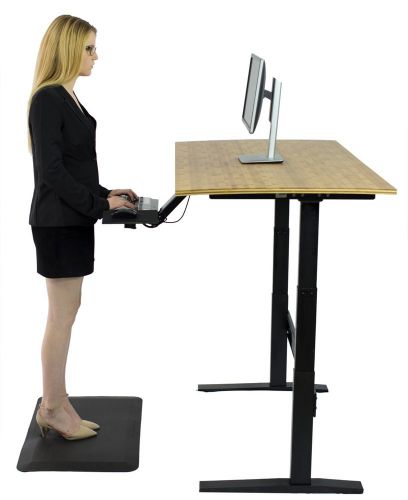 Electric Standing Desk- Height adjustable sit stand office table bamboo (WHITE)