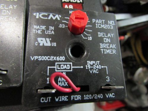 ICM203 Delay on Break Timer Solid State 18-240VAC .03-10MIN 1.5AMP 15A-INRUSH
