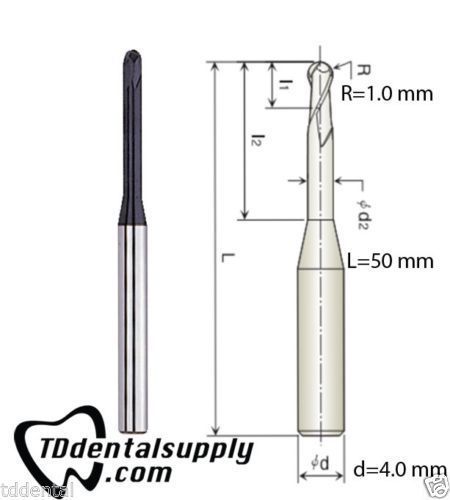 Roland compatible diamond cotaed milling bur diameter 2mm (r1.0*16*50*4) for sale