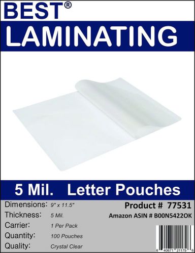 5 mil best laminating pouches letter size thermal clear 9 x 11.5 qty 100 for sale