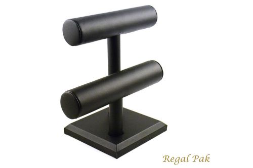 Black Leatherette 2-Level T-Bar For Necklace/Bracelet Display 10 1/2&#034; X 8 1/4&#034;