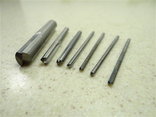 LOT OF 7 STRAIGHT SHANK SOLID CARBIDE REAMERS 7/64&#034; TO 3/8&#034; M.A FORD CHICAGO