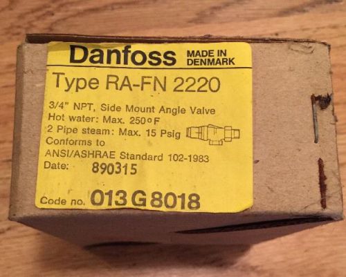 NOS 012G8018 DANFOSS HOT WATER SIDE MOUNT ANGLE VALVE 3/4&#034; NPT MODEL RA-FN 2220