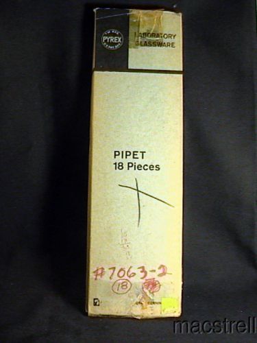 13 PYREX NO 7063 RED STRIPED PIPETS IN BOX, MARKED 2 IN 1/10