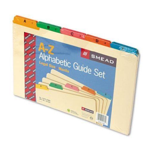 Smead Guides, Multi-Colored Fused Poly 1/5-Cut Tab (A-Z), Legal Size, Manila, 25
