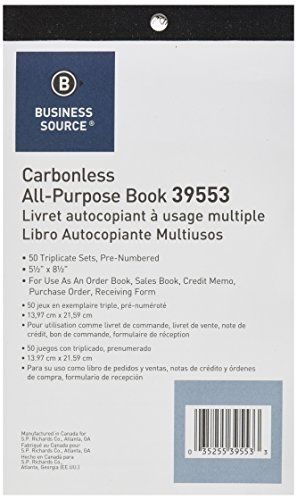 Business Source Carbonless All-Purpose Forms Book - Triplicate - 50 Sheets