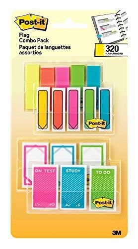 Post-it Flags Assorted, 120- 1&#034; Wide &amp; 200- 1/2&#034; Wide Flags, 4-On-The-Go