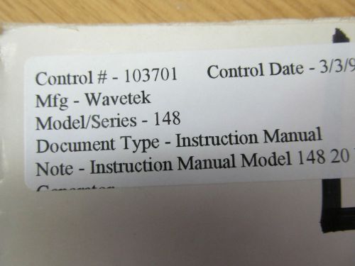 Wavetek 148 20 MHz AM/FM/PM Generator Instruction Manual w/ Schematics. Rev 4/79