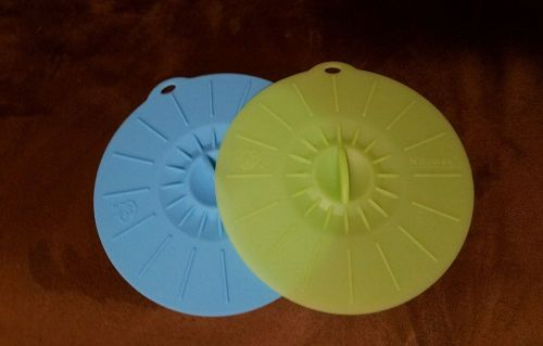 Norwex Silicone Cup Lids Seal BPA Free Blue Green TWO lot