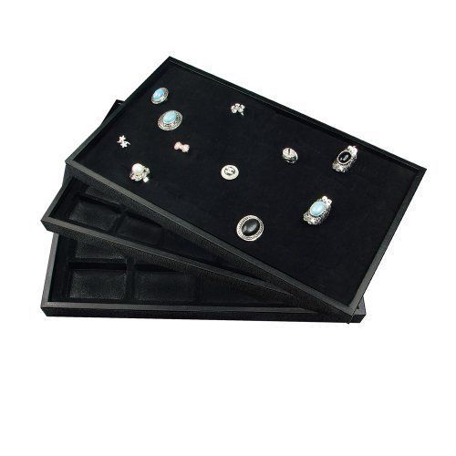 NILECORP Ikee Design® 3 Pieces Set Black Stackable Plastic Jewelry Trays.