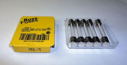 BOX OF 5 NOS TYPE 3AG  BUSSMANN  MDL 5 AMP  SLOW BLOWING FUSES 250V