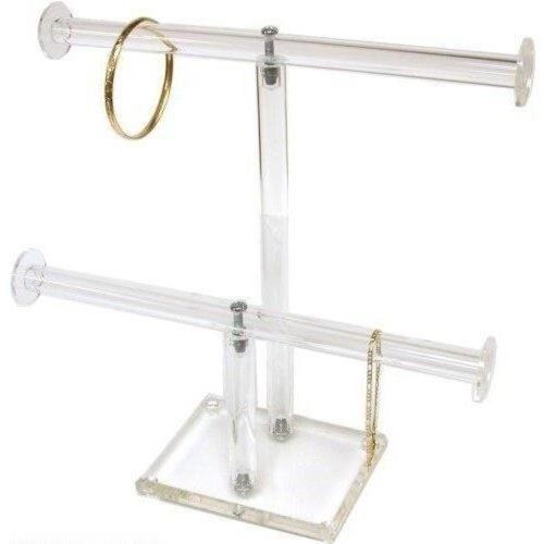 2 tier clear acrylic t-bar bracelet necklace jewelry displays stands for sale