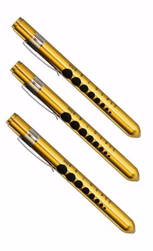 Set of 3 gold aluminum penlight pocket medical led with pupil gauge reusable for sale