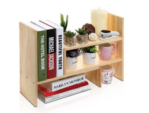 Storage shelf adjustable natural wood desktop organizer display freestanding new for sale