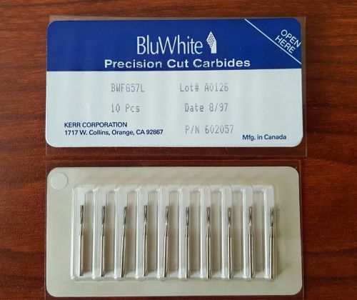 10 CARBIDE BURS DENTAL KERR BluWhite BWFG57L FG -  MADE IN CANADA - NEW