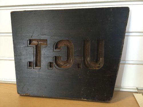 Vintage Hand Carved Wooden Print Block U.C.T. Initials Primitive Decor