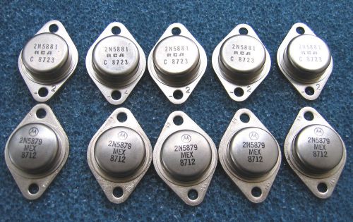 5 PAIR 2N5881 / 2N5879 NPN PNP Audio Power Transistors TO-3 60V 15A 160W