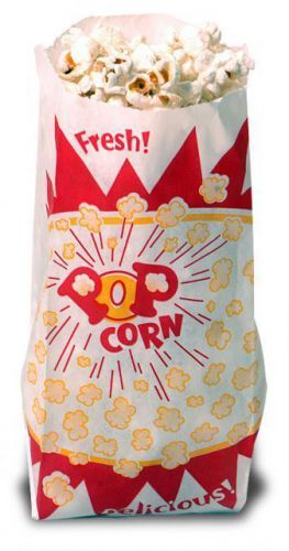 100 Retro POPCORN BAGS 8&#039;&#039; High, Durable White Coated Paper, Concessions, Party