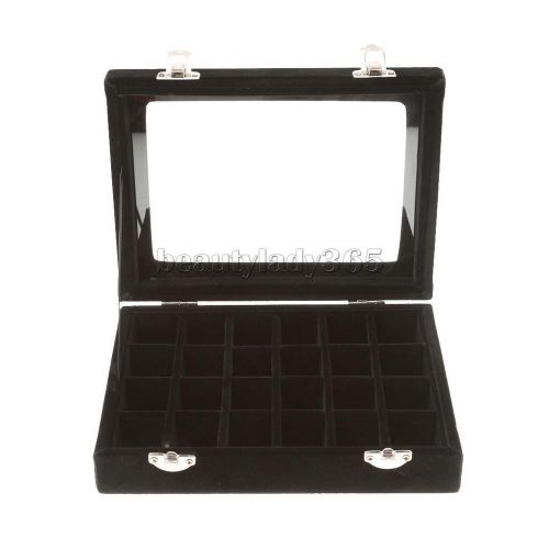 24 compartment velvet jewelry display box rings nails organizer black for sale
