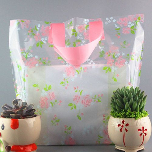 Plastic Merchandise Shopping Bags Clear Flowers Portable Handbag Grocery Pouches