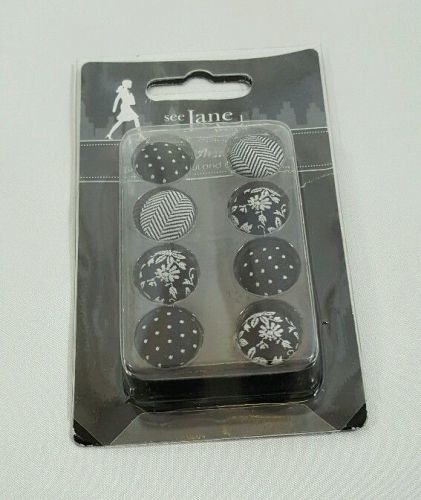See Jane Work Fabric Pushpins, Black, 1 Pack Of 8 pins