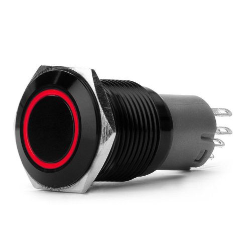 Yakamoz DC12V 16mm 5/8&#034; Red Ring Led Metal Momentary Push Button Switch Car D...