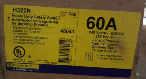 H322N Square D Heavy Duty Safety Switch 60 Amp 240V (New In Box)