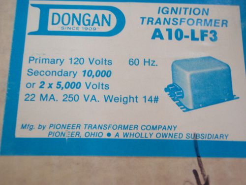Dongan ignition transformer a10-lf3 primary 120v secondary 2 x 5000v 250va nos for sale