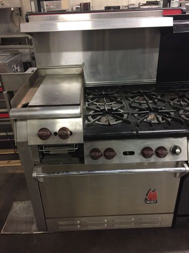Wolf 36&#034; Range with 4 Burners, 12&#034; Raised flat top Griddle with broiler and oven