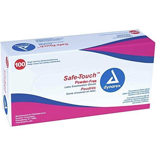 Dynarex Safe-Touch Powder-Free Latex Exam Gloves, Large, Box/100