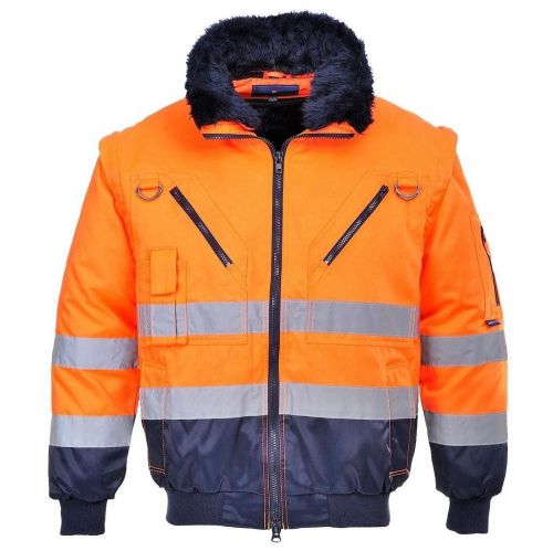 Portwest UPJ50ONRS Regular Fit Hi-Vis 3-in-1 Pilot Jacket, Small, Orange/Navy