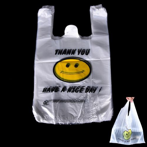 100pcs Carry Out Retail Supermarket Grocery White Plastic Shopping Bag 20 x 32cm