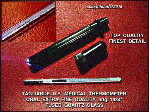 Rare tagliabue n.y. mfg. medical/clinical thermometer fused quartz glass w/case for sale