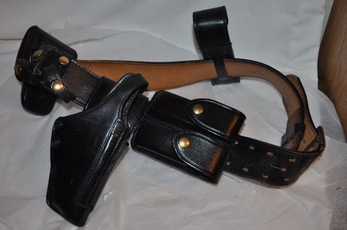 Mens DON HUME 40 DUTY BELT w GOULD HOLSTER CUFF POUCH MAG SAFARILAND FLASHLIGHT