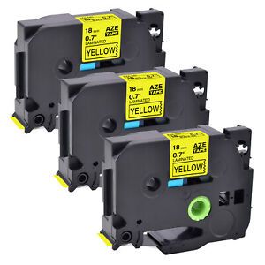 3PK Fits Brother P-Touch TZ641 TZe-641 Black on Yellow Label Tape PT-E300 0.7&#034;